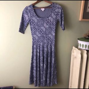 Lularoe Nicole blue gray tapestry dress XXS print